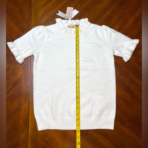 Philosophy Ivory White Pleated Short Sleeve Top Ruffle Knit Sweater - Picture 4 of 12